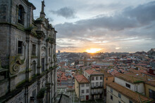 Dramatic View Of Porto From A Belvedere At Sunset