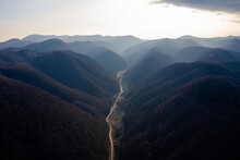 Aerial View Of Valley Crossing Zumberak Mountain Range, Croatia