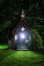 Tiny Church Illuminated At Night In Luck NC