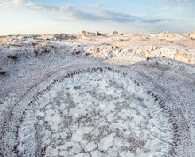 Salt Formations In Macro Desert Puddle