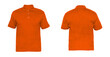 Blank Polo shirt Three-button placket color orange on invisible mannequin template orange front and back view on white background
