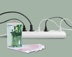 Canvas Print - Electric power plug with banknotes. Electricity cost and expensive energy concept