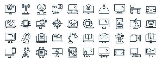 Wall Mural - set of 40 flat computer web icons in line style such as wireless internet connection, laptop screen 