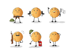 Sticker - meatball troops character. cartoon mascot vector