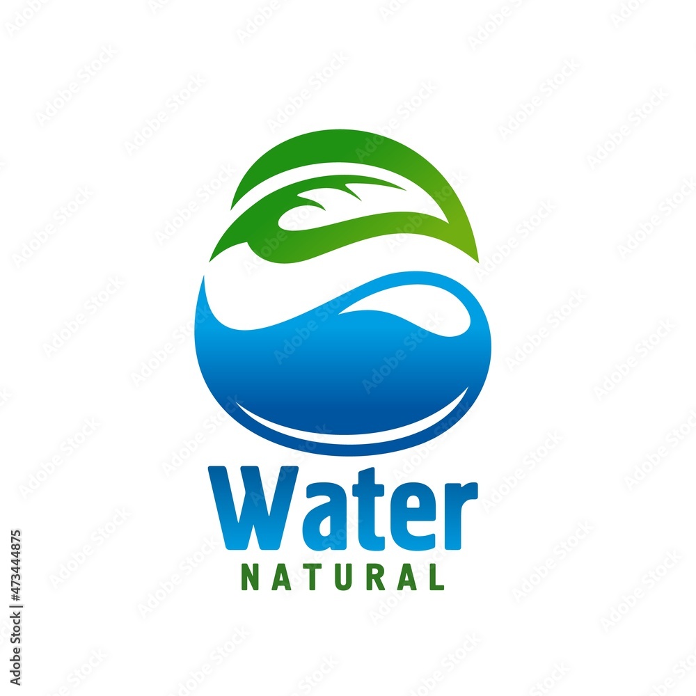Natural water drop with green leaf vector icon of eco nature ...