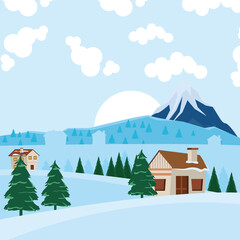 Sticker - winter snowscape with houses