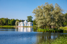 The Baroque Grotto Pavilion On The Bank Of The Bolshoy Catherine Pond In Tsarskoe Selo, Pushkin In Sunny Summer Day