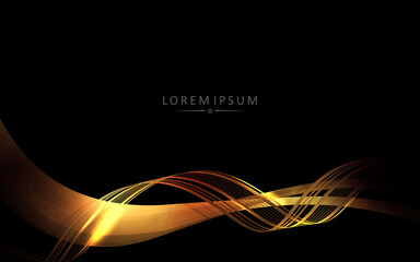 Wall Mural - Abstract black illustration, isolated wave patterns of golden hue with glitter