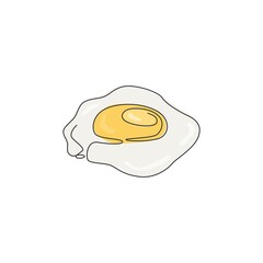 Wall Mural - Single continuous line drawing of stylized healthy sunny side up egg logo label. Emblem food restaurant concept. Modern one line draw design vector illustration for cafe, shop or food delivery service