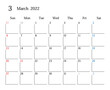 2022年3月、日本のカレンダー