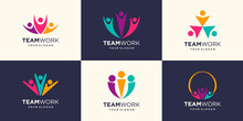 Three People Collaboration. Concept Of Teamwork And Great Work Logo Design
