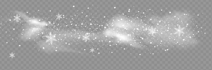 Wall Mural - Snow and wind on a transparent background. White gradient decorative element.vector illustration. winter and snow with fog. wind and fog.