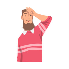 Poster - Looking Into Future Bearded Man Character with His Hand on Forehead Vector Illustration