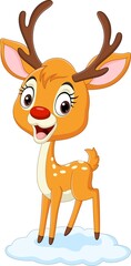 Wall Mural - Cartoon little deer on white background