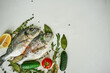 fish fresh food ingredients top view kitchen delicacy