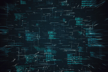 Wall Mural - Creative glowing coding big data interface on dark background. Technology and futuristic network. 3D Rendering.