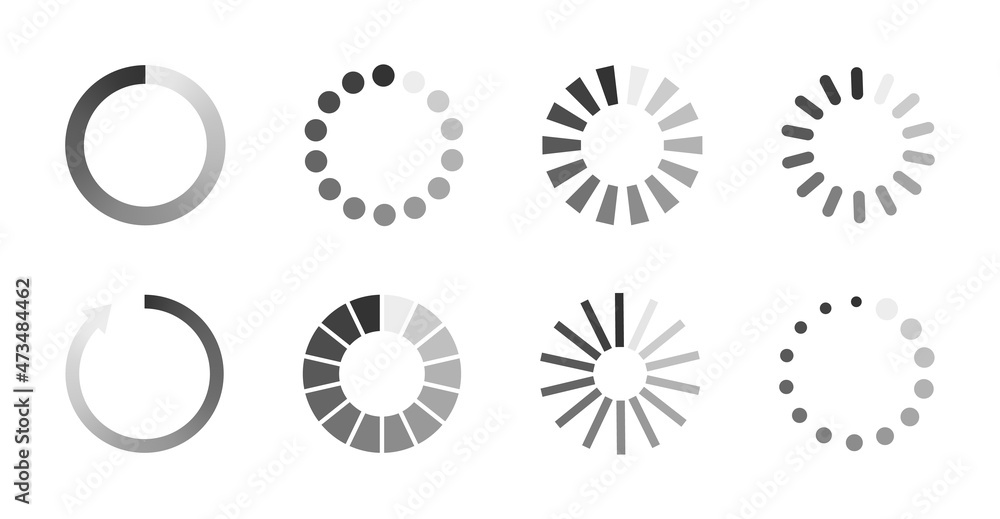 Load icons. Process of wait on digital screen. Bar of circular elements ...