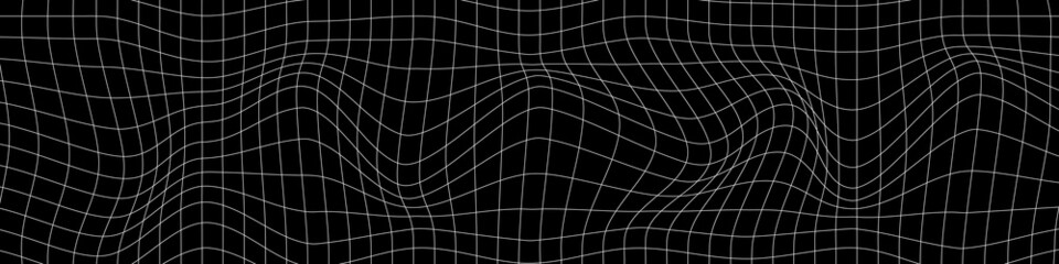 Abstract distorted grid. Futuristic widescreen design. Banner for technology, design, retro. Vector illustration.