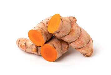 Wall Mural - Turmeric (curcumin) rhizomes isolated on a white background.