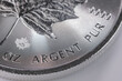 Makro / close-up: ARGENT PUR - Canada Maple Leaf FINE SILVER 9999 - Canadian Silver Maple Leaf Coin (Reines Silber / Edelmetall)