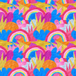 seamless pattern from real craft plasticine and clay.Children's crafts and figurines.3d rendering print of abstract shapes with a clay texture.Funky and groovy vibrant hippie 70s, 80s style ornament	