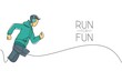© Simple Line - One continuous line drawing young sporty man runner focus run while listening music. Health activity sport concept. Dynamic single line draw design vector graphic illustration for running event poster