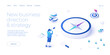 Business strategy direction and strategy vector illustration in isometric design. Strategic planning and vision concept with compass and female. Web banner layout.