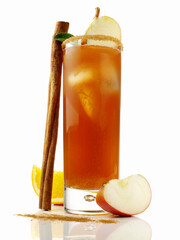 Wall Mural - Apple Cinnamon Winter Cocktail on white Background - Isolated