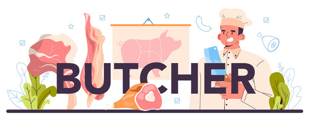 Wall Mural - Butcher typographic header. Fresh meat and semi-finished products.