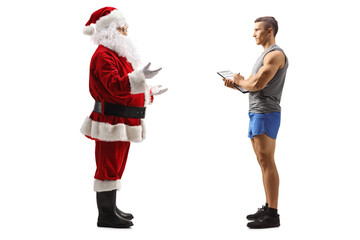 Sticker - Santa claus talking to a fitness coach