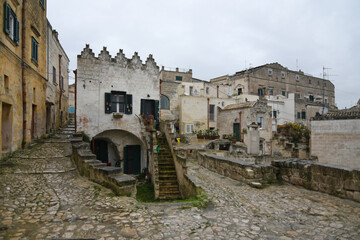 A street in Matera, an ancient city built into the rock. It is located in the Basilicata region.	