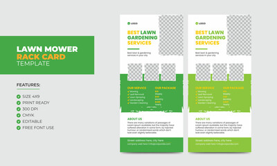 Lawnmower Promotion Rack Card or Dl Flyer Design Template. Mowing Service Rack Card Template