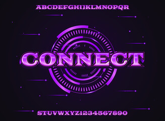 Wall Mural - modern futuristic violet connect text effect with circle hologram frame