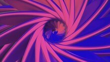 Pink And Blue Hypnotic Tunnel With Abstract 3D Blades Flowing Into The Round Center. Motion. Surrealistic Background With Glowing Bended Shapes, Seamless Loop.