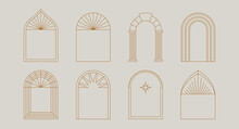Vector Set Of Design Elements And Illustrations In Simple Linear Style - Boho Arch Logo Design Elements And Frames For Social Media Stories And Posts