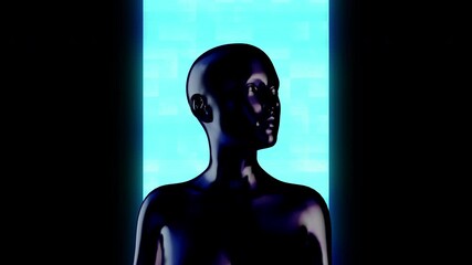 Abstract metal woman body with trendy glitch element on black background. Modern fashion 3d animation. Technological digital concept. Creative futuristic motion art.