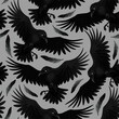 Vector seamless pattern with raven and feathers