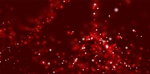 Wall Mural - Light bokeh magic background. Red shiny particles effect. Abstract glow liguid sparks. Vector illustration.