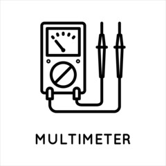 Analog multimeter line icon, tester, measuring instrument in simple style isolated on white background. Measurement of current, resistance, voltage. Vector sign in simple style isolated on white