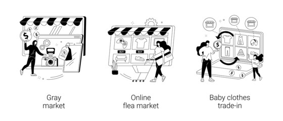 Second hand trade abstract concept vector illustrations.