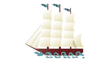 Three Mast Ship Illustration Based On Historical Record Of The Kalmer Nyckel Commonly Associated With The State Of Delaware