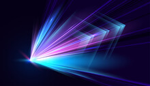 Modern Abstract High-speed Movement. Dynamic Motion Light And Fast Arrows Moving On Dark Background. Futuristic, Technology Pattern For Banner Or Poster Design.