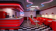 3D illustration of a 1950s vintage American diner interior.