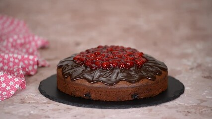 Wall Mural - Decorated the top of the chocolate pie with cherries.