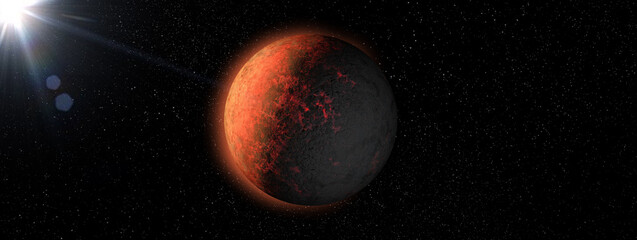 Wall Mural - mras planet on space star.blue nebula background.earth-like planet, earth-type planet, exo-planet in