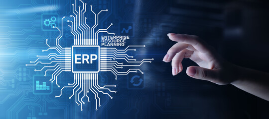 ERP - Enterprise resource planning business and modern technology concept on virtual screen.