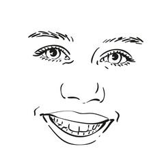 Wall Mural - Beautiful smiling face of teenage girl with beautiful eyes and thick natural eyebrows, Vector sketch close up, Hand drawn illustration