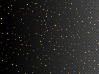 Wall Mural - Gold glitter stars. Transparent effect. Vector background