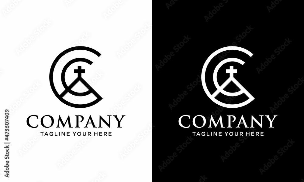 Initial letter C for church logo design, illustration cross symbol. on ...