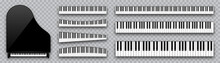 Realistic Piano Keys Collection. Musical Instrument Keyboard On Checkered Background. Vector Illustration.